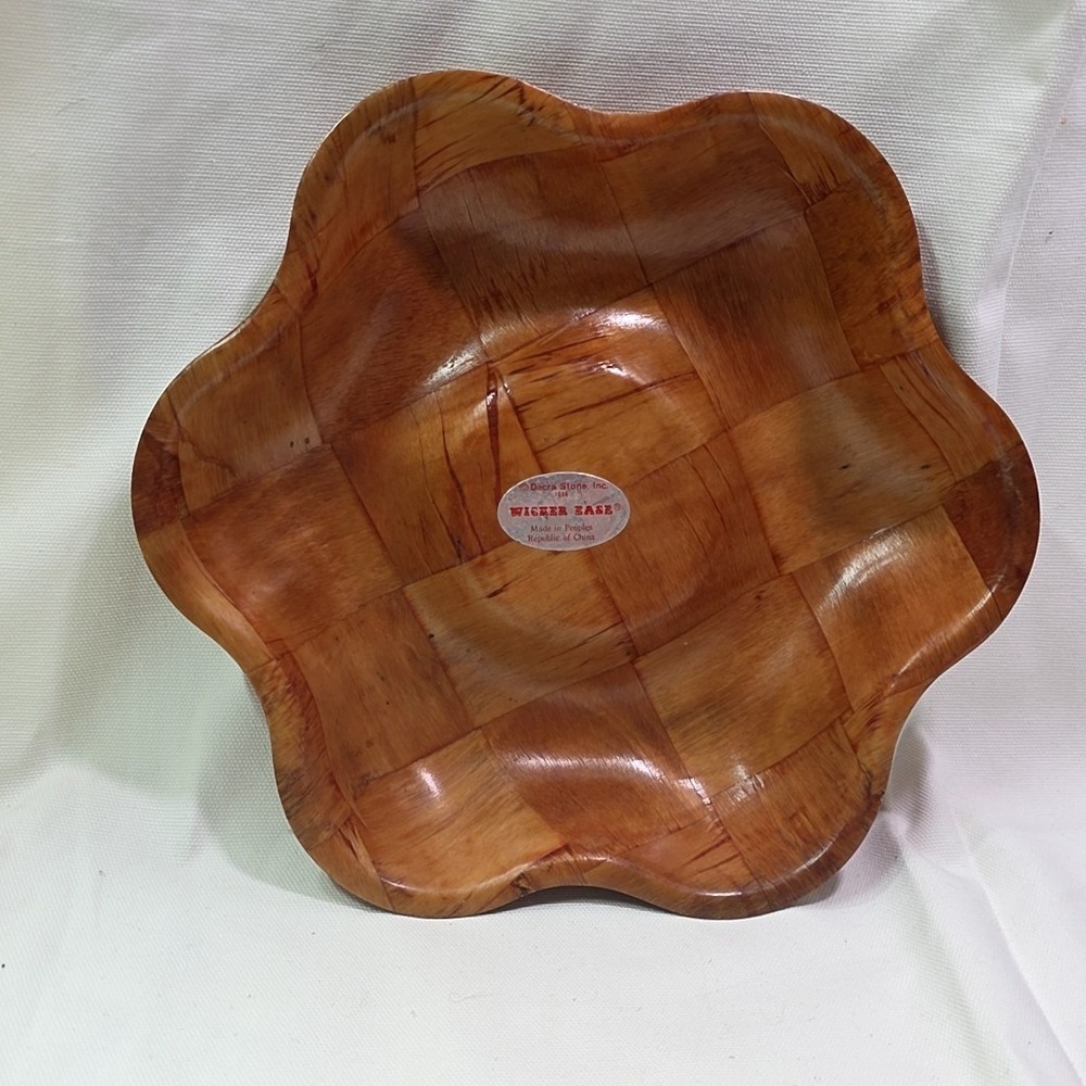 Vintage Checker‎ Ease Flower Shaped Wooden Serving Bowl Decra Stone 1986